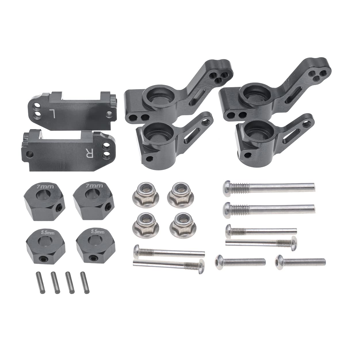 Aluminum Front&Rear Suspension A-Arms Caster Steering Blocks Stub Axle Carriers for Traxxas 2WD 1/10 Slash, Stampede, Rustler, N