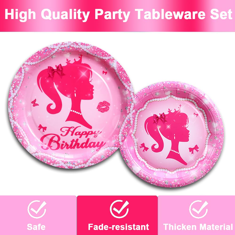161CT Pink Girl Babe Happy Birthday Party Supplies Babe Head Paper Plates Cups Straw Napkins Spoon Fork knives Tablecloth Hot Pi