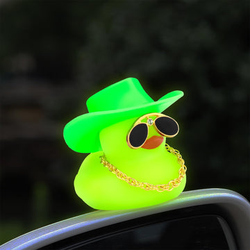 Wonuu Noctilucous Rubber Duck Green Glowing Rubber Ducks With Sunglasses Necklace Cowboy Hat, No Electricity, Diamond Sunglasses