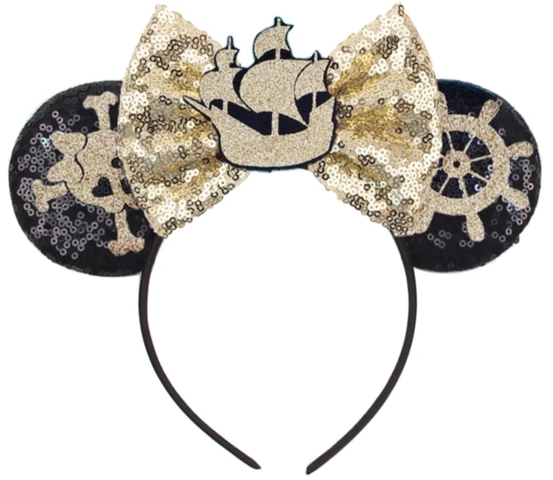 CLGIFT Princess Minnie Ears,Pick your color, Flower Minnie Ears, Floral minnie ears, Purple Sparkle Mouse Ears (Pirate Black)