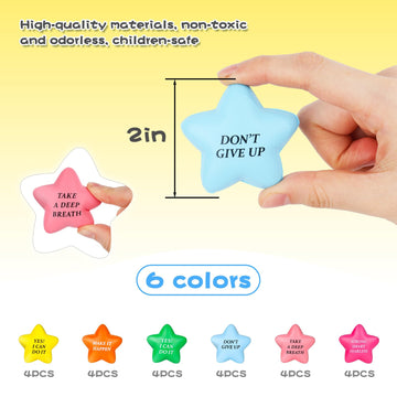 Lovestown 24Pcs Inspirational Stress Relief Balls, 2Inch Star Stress Balls Motivational Stress Balls Colorful Foam Squeeze Balls For Kids Adults Anxiety Fidget Sensory