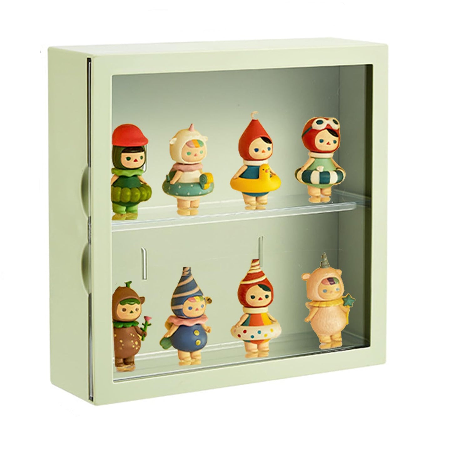 Clear Display Case For Figures, Square Wall-Mounted Doll Storage Box, Adjustable Display Stand With Door Dust And Moisture Proof Suitable For Lego Collectibles Action Figures Pop Mart (Green)