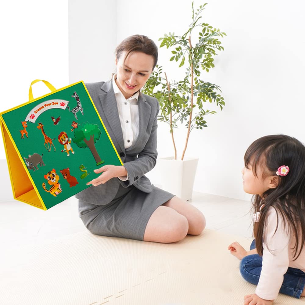 Topwon Felt Board for Kids, Folding Flannel Playboard Preschool Toddler Stories Boards, Animal Story Learning Double-Side Stand