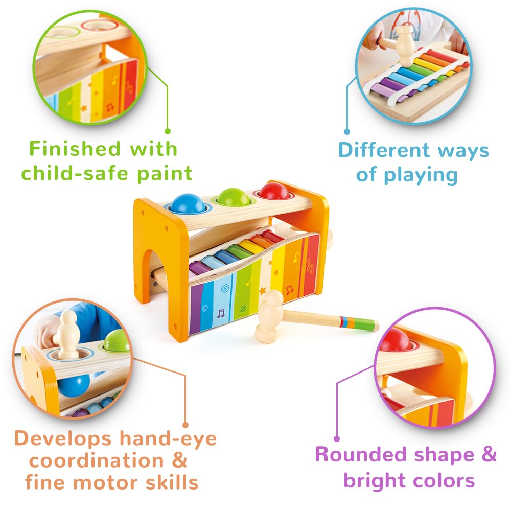 Hape Pound & Tap Bench With Slide Out Xylophone - Award Winning Durable Wooden Musical Pounding Toy For Toddlers