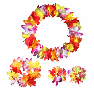 Bajotal Hawaiian Luau Hula Grass Skirt With Large Flower Costume Set For Dance Party Decorations Favors (24'' - Straw Color)