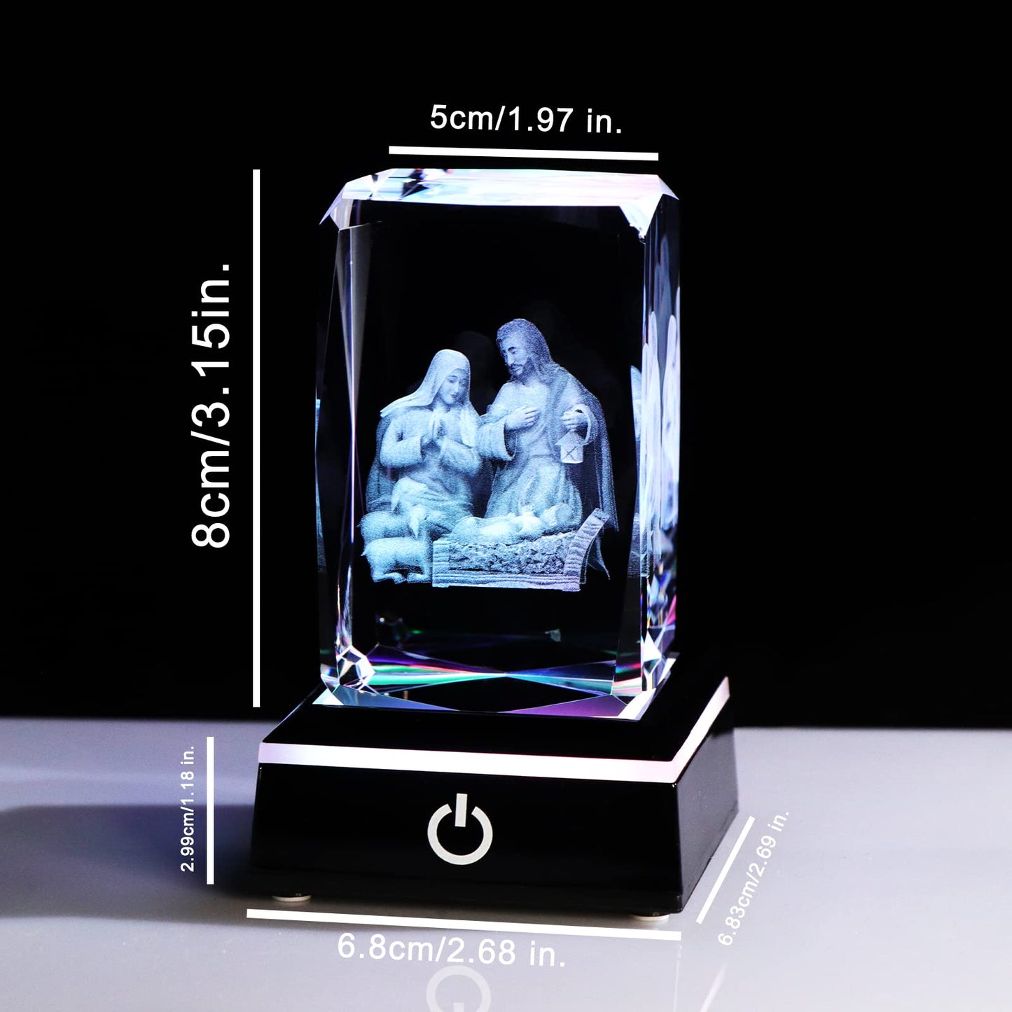 Ywhl 3D Crystal Nativity Scene Figurines With Colorful Base Laser Engraved Holy Family Statues For Religious Gifts For Women Men