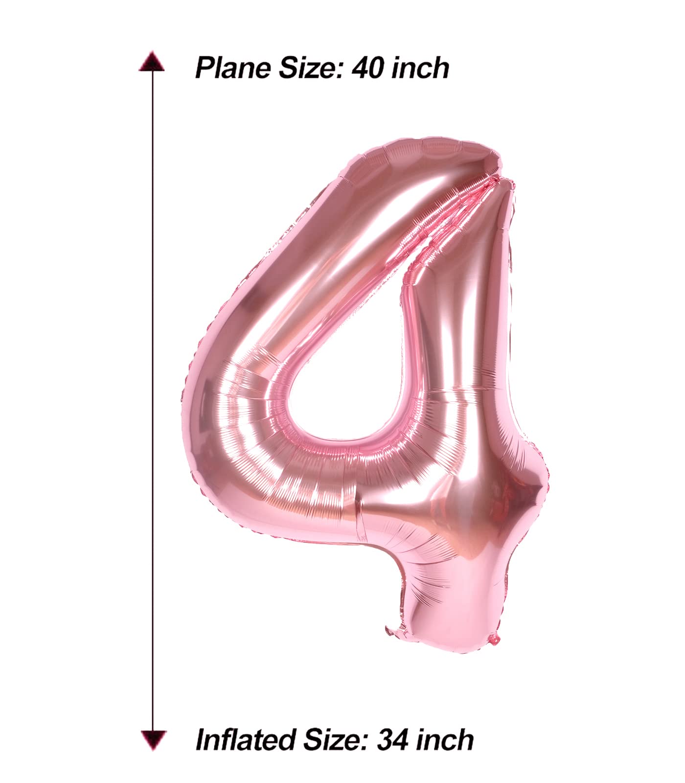 Aule 40 Inch Big Rose Gold 4 Balloon Number Large Foil Helium Number Balloons 0-9 Jumbo Giant Happy 4Th Birthday Party Decoratio