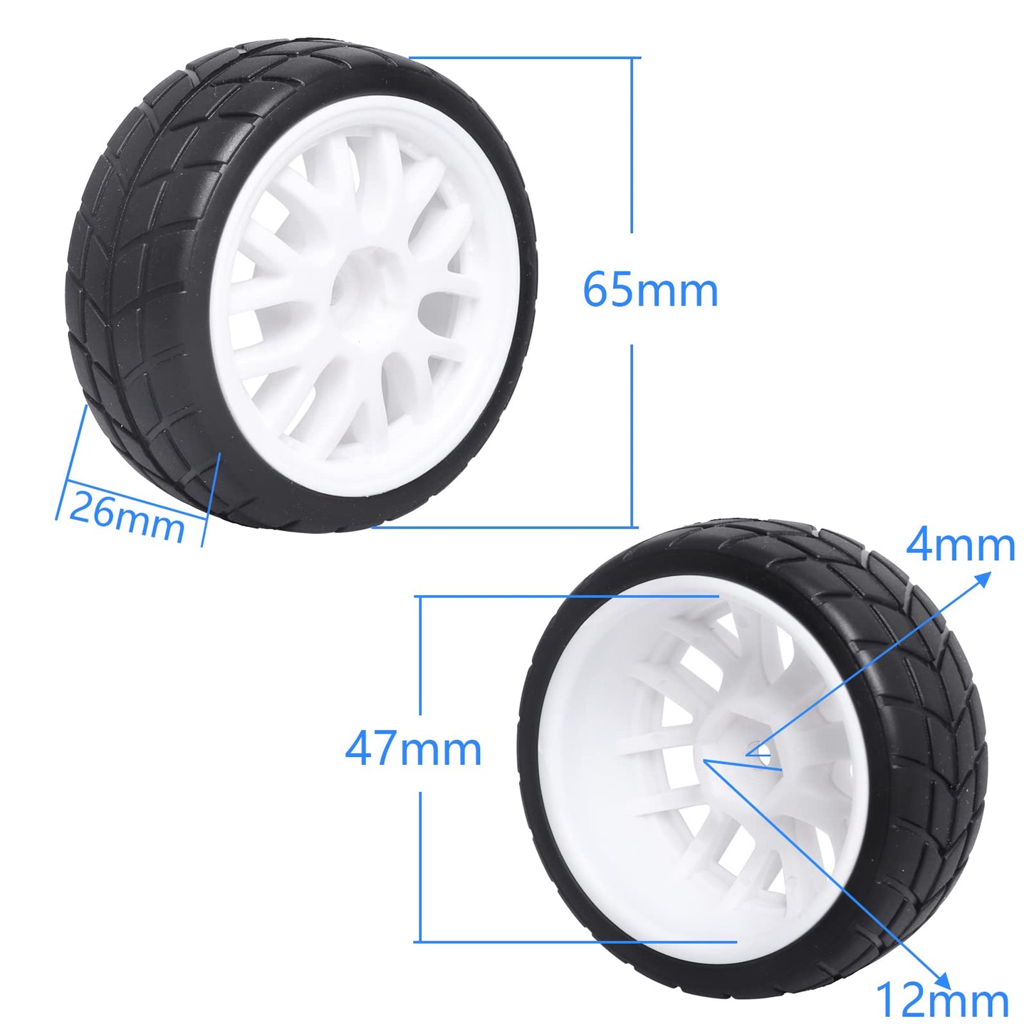 4X RC Tires & Wheels Rims Sets Y Shaped Width:26mm 12mm Hex Drive Hub for 1/10 Scale On Road Touring Racing