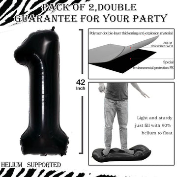 Goer Black Foil Balloons Number 1,Huge Number Balloons For 1St Birthday Party Supplies Anniversary Decorations (3 Pcs,42 Inch,32 Inch,16Inch)