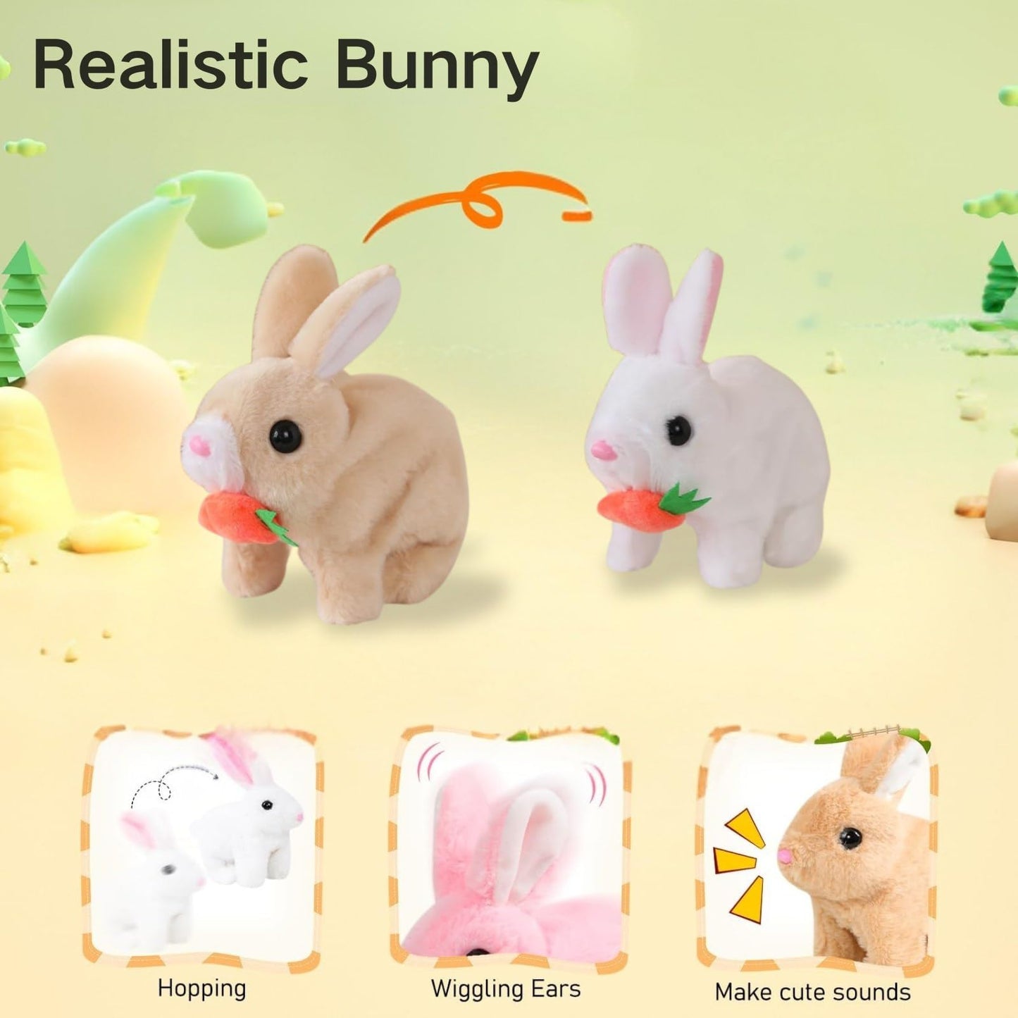 Yoyily Interactive Bunny Realistic Bunny - Jumping, Twitching And Shaking Ears, With Carrot (White)