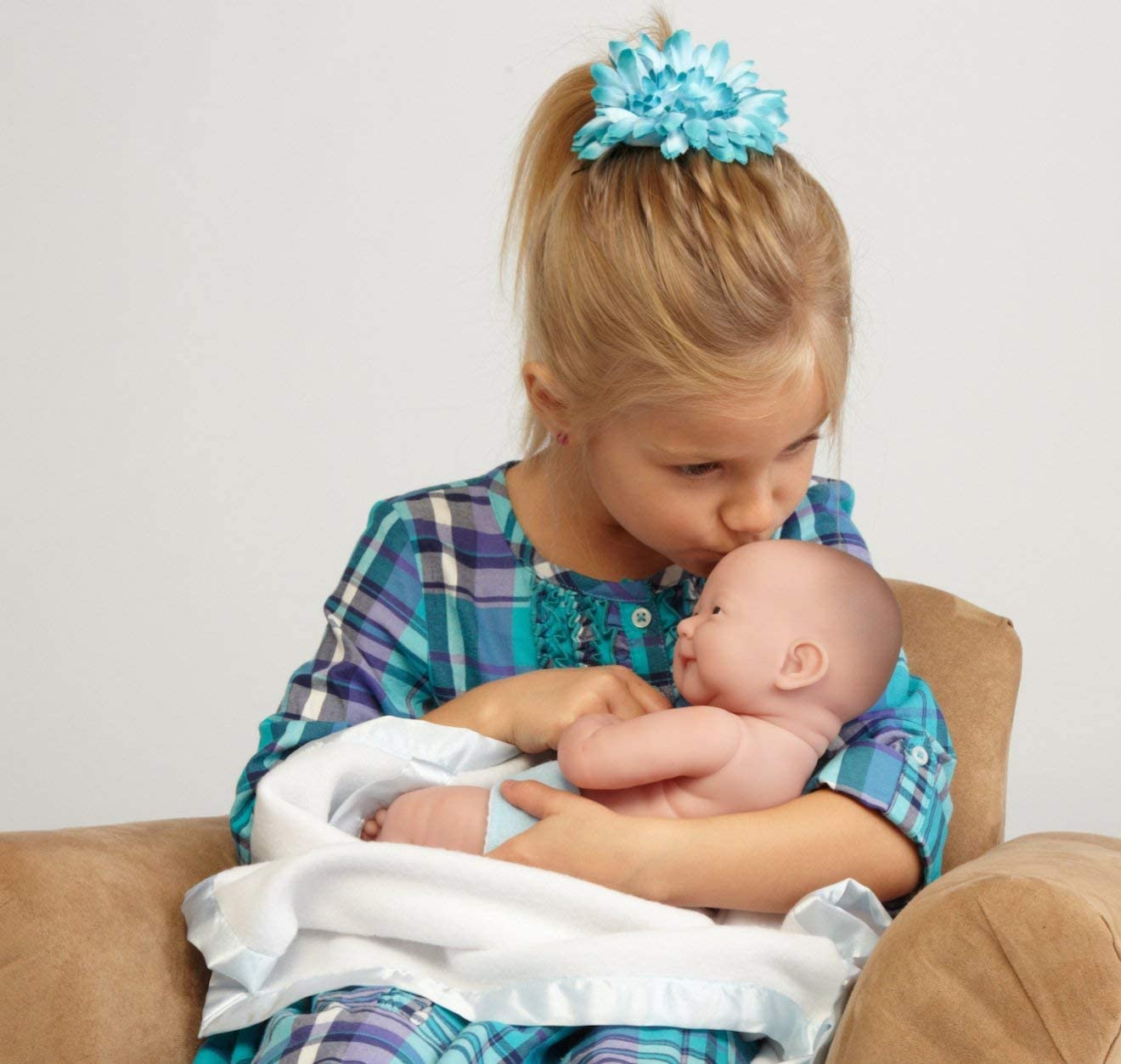 JC Toys La Newborn 15-inch Real Boy Vinyl Doll - First Yawn Blue, Model 18504