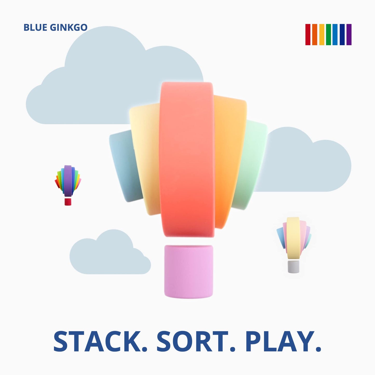 BLUE GINKGO Silicone Stacker - Montessori Rainbow Nesting Puzzle | Kids and Toddler Stacking Toy | 6 Layer Rainbow Puzzle Sensory Toys - Matte