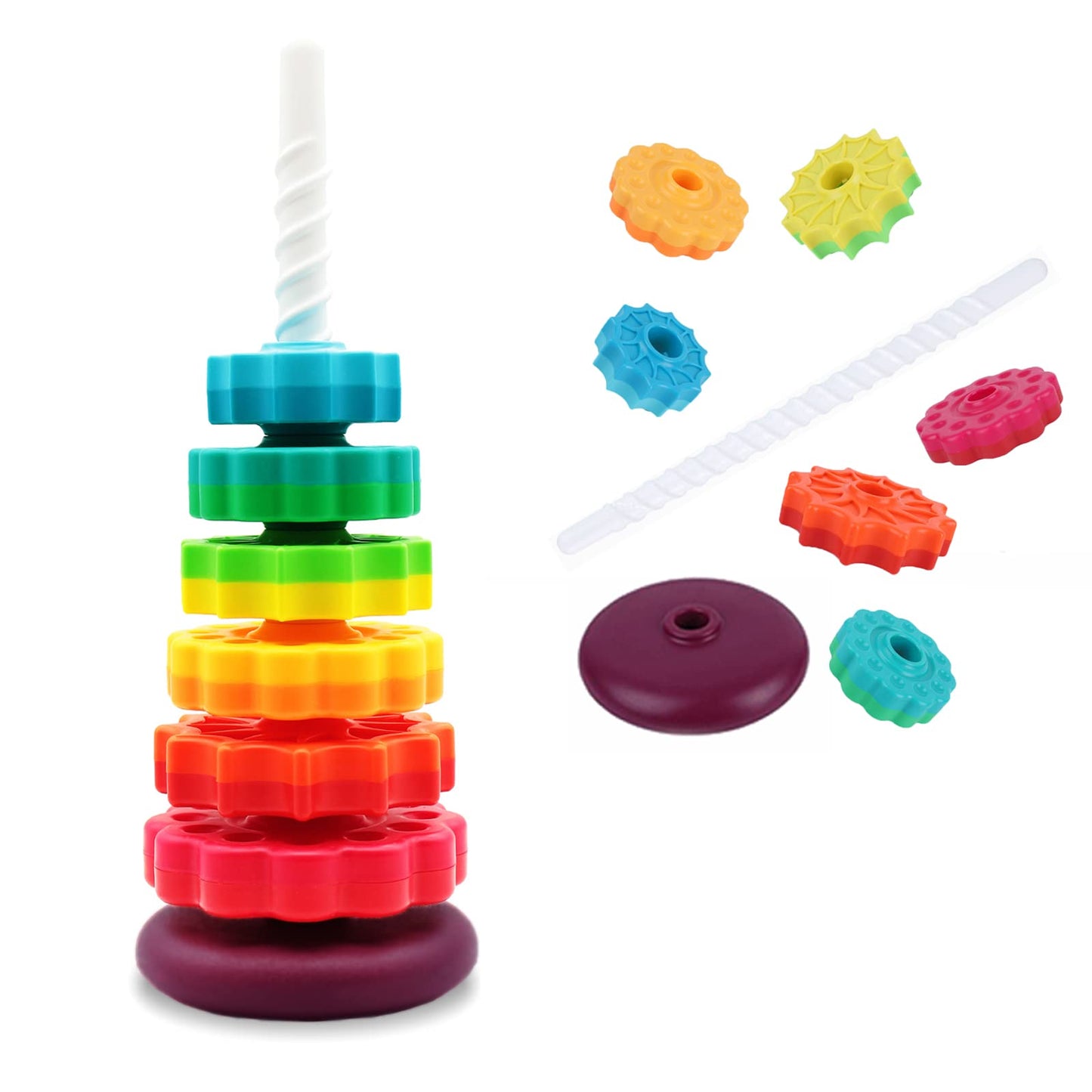 Luckfuture Educational Spinning Stacking Toys, Rainbow Stacking Rings Baby Toy, Toddlers Toys Montessori Sensory Learning Toy Fo