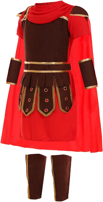 Gorkonpy Knight Costume Kids Boys Roman Soldier Gladiator Costume Halloween Party Dress Up (8-9 Years)