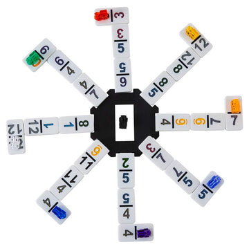 Homwom Mexican Train Dominoes Set - Double 12 Colored Numerical Tiles, 91 Tiles, 9 Trains, Aluminum Case, White