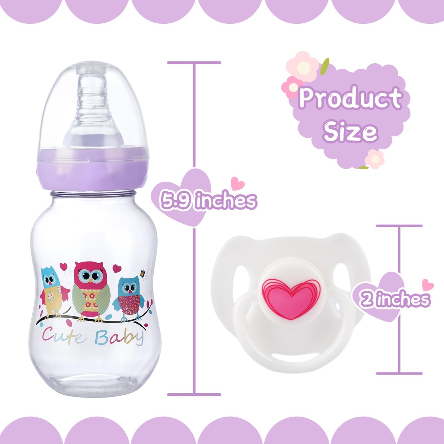 Jizhi 4 Pcs Baby Doll Bottles Set With Magnetic Pacifiers, Baby Doll Accessories For Reborn Baby Doll, Pretend Play Feeding Toy Kids Gift (Pink/Purple)