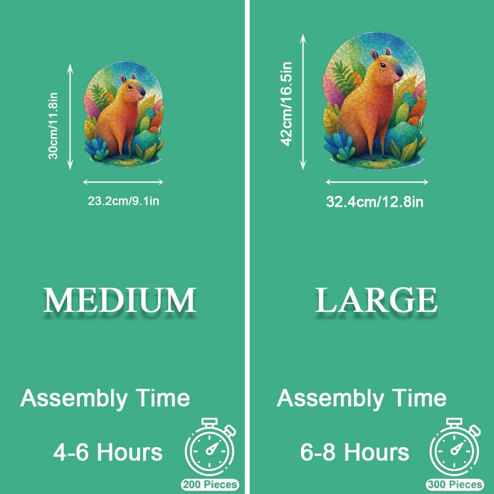 YJacuing Wooden Jigsaw Puzzles for Adults, 200 Piece Unique Animal Shaped Premium 5mm Wood Puzzles Family Game (Capybara, Medium