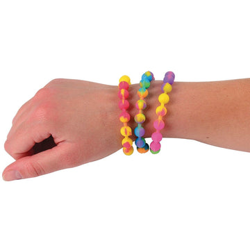Dozen Assorted Rainbow Stretchy Silicone Bead Bracelets