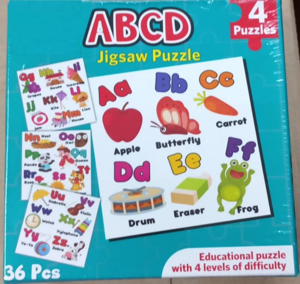 Massive Reckon Jigsaw Alphabet Puzzles for Kids Age 3 Years and Above, 4 Puzzle Designs Piece Set, SelfCorrecting Puzzle Game f