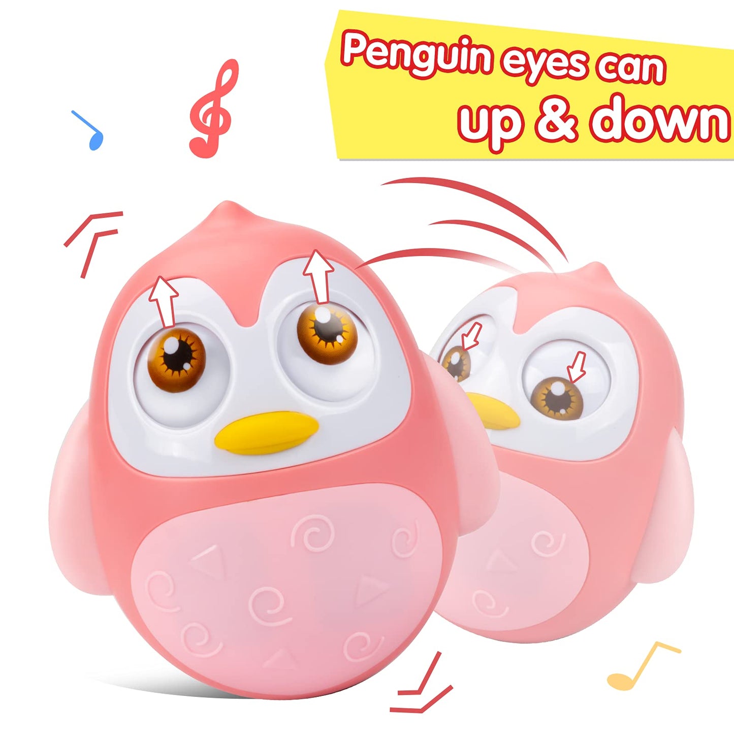UNIH Roly Poly Baby Toys 6 to 12 Months Developmental, Tummy Time Wobbler Toy for Baby, Penguin Tumbler Wobbler Toys for Infant