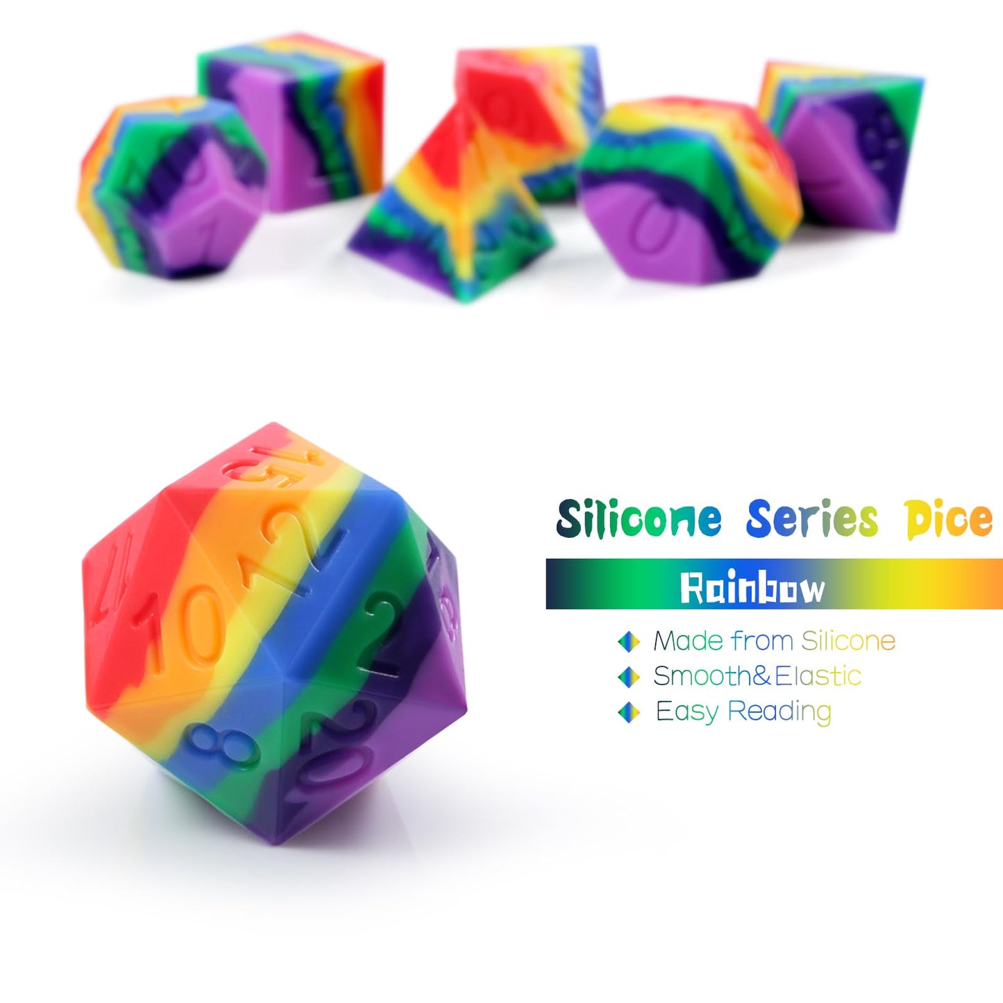 Silicone DND Dice Set, DNDND 7PCS Silicone Squishy Rubber D&D Dice with Clear Plastic Display Case for Dungeons and Dragons Role