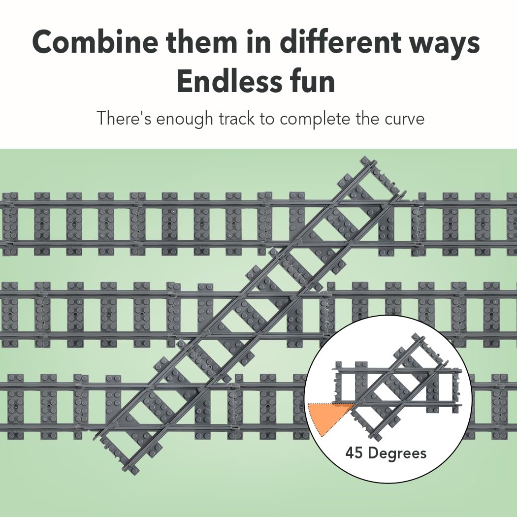 Etarnfly 42Pcs City Train Tracks, Classic Accessories, Railroad Building Toy Compatible With All Major Brand - 38 Straights, 2 L