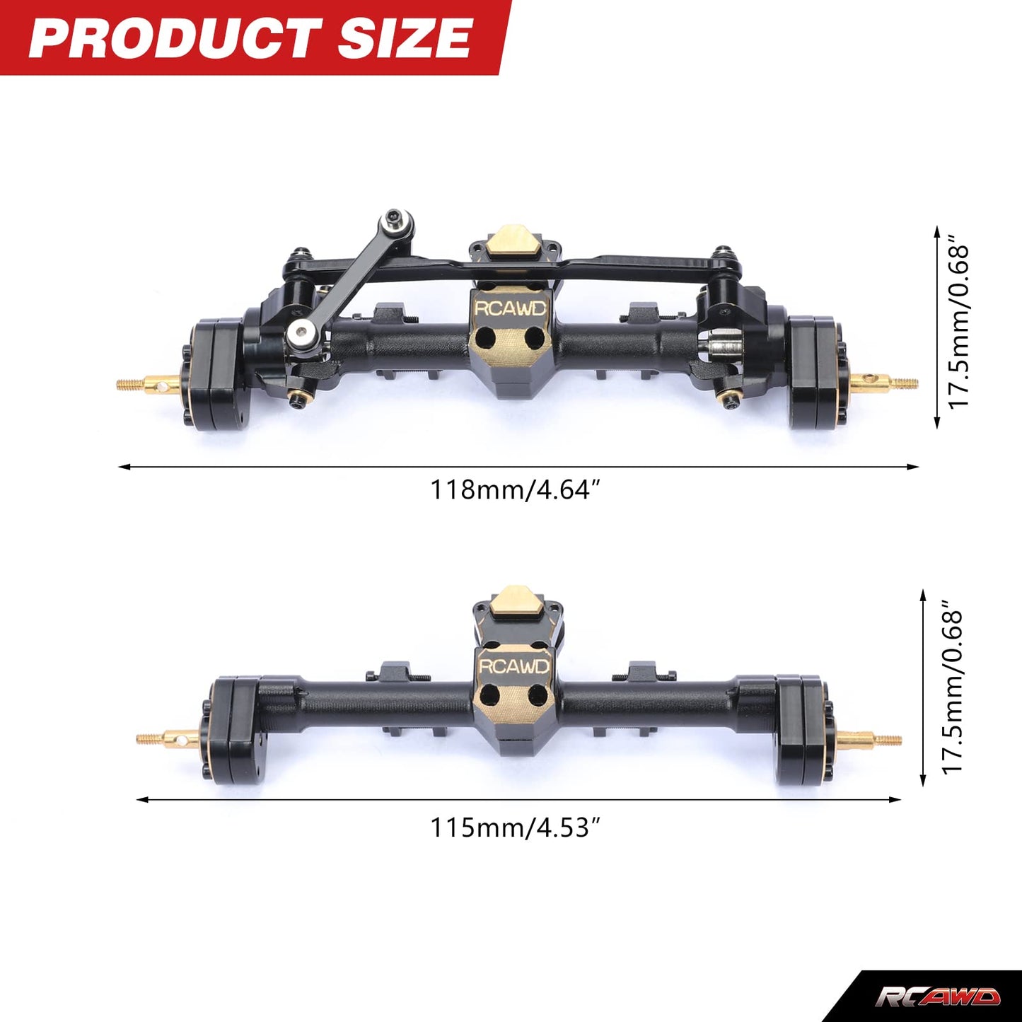 Rcawd Scx24 Upgrades Front Portal Rear Axle Housing & Brass Third Member Housing& Brass Steer Hub Carrier & Portal Gear Housing