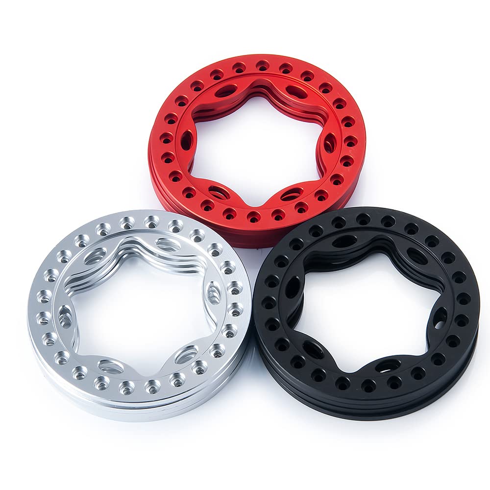 RCLIONS 4pcs 2.2inch RC Beadlock Wheel Rim Replacement Ring Aluminum Metal for 1/10 RC Crawler Car 2.2'' Wheels (Black)