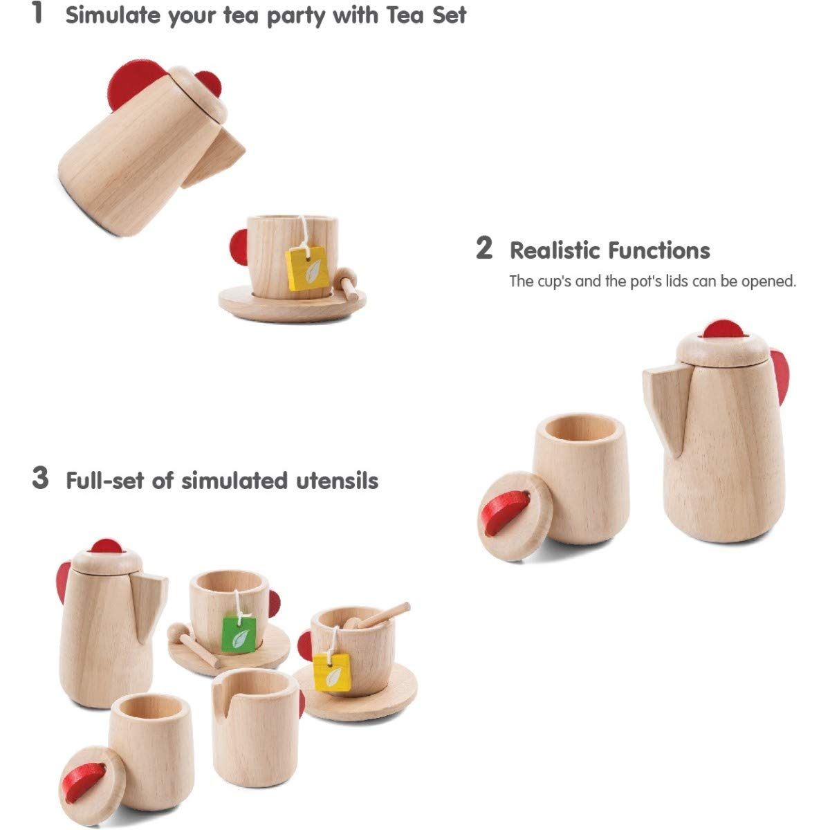 Plantoys Wooden Tea Set (3433) | Sustainably Made From Rubberwood And Non-Toxic Paints And Dyes