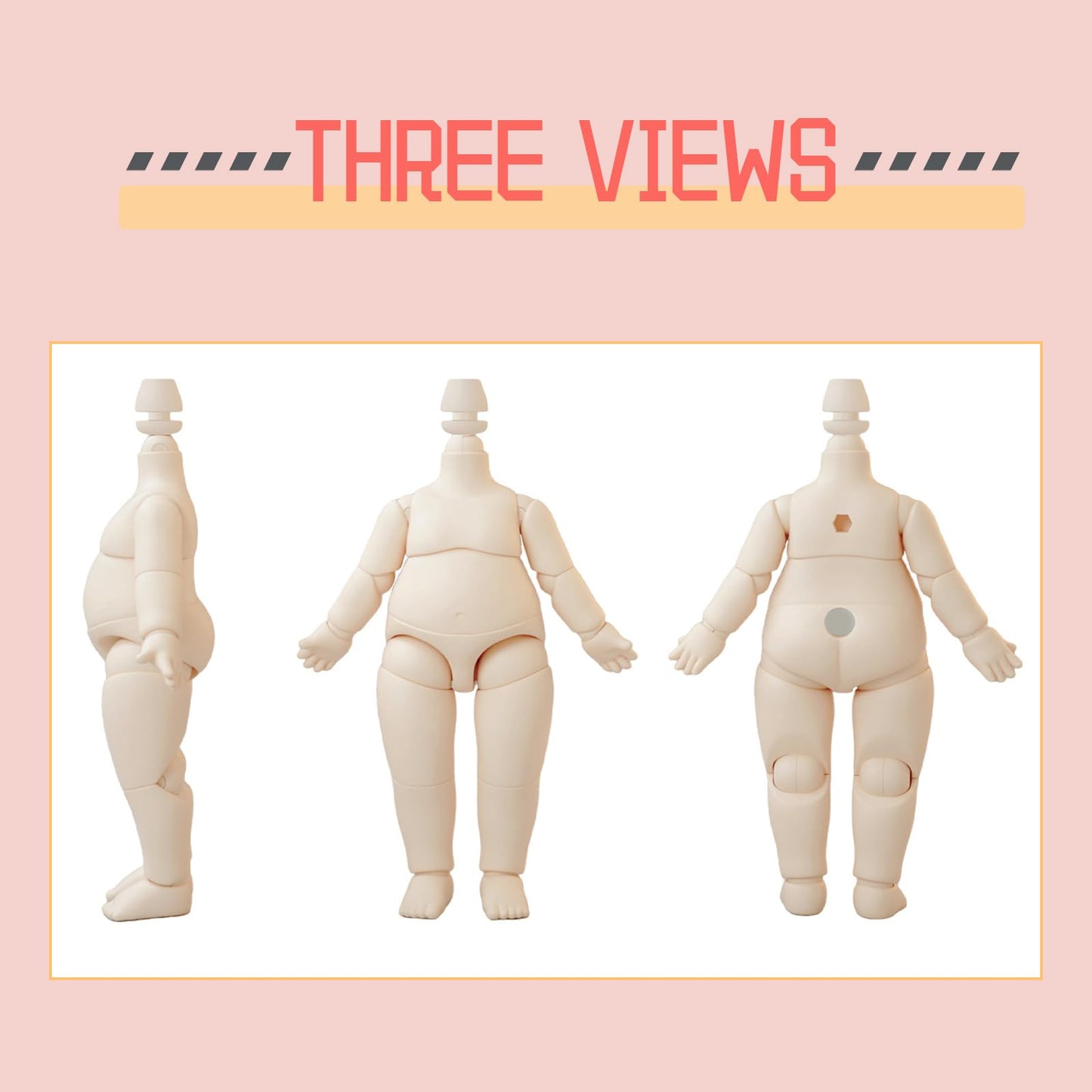 Ymy Pear Shaped Doll Body 1/12 Scale Cute Fat Action Figure Suitable For Ymy 1/12 1/8 Bjd Gsc Doll Head (Light Tan)