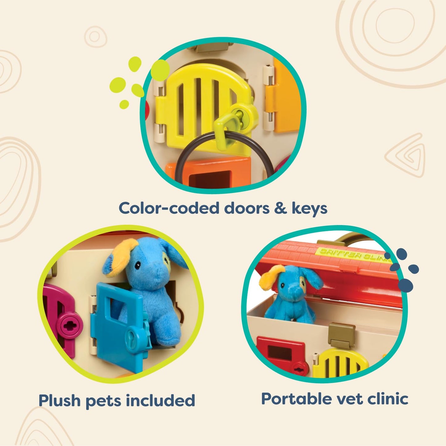 B. toys- Critter Clinic- Pretend Play Toy Vet Set For Toddlers, Kids - Pet Care Set- Vet Clinic - 2 Years +