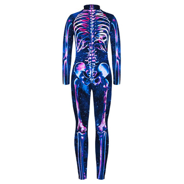 Remimi Kids Halloween Skeleton Costume 3D Print Zip Up Back Funny Party Boys Skull Bone Bodysuit Outfit Starry 7-8 Years