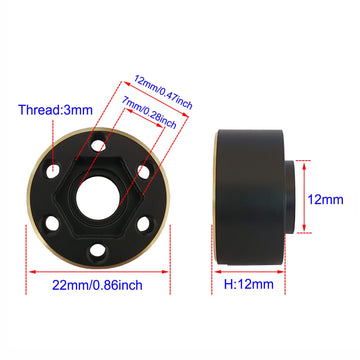 AMOGOT 4Pcs Brass Weights RC 12mm Hex Extended Wheel Hub Adapters for 1.9/2.2inch Beadlock Wheel Rim Widen Adapter Axial Scx10 9