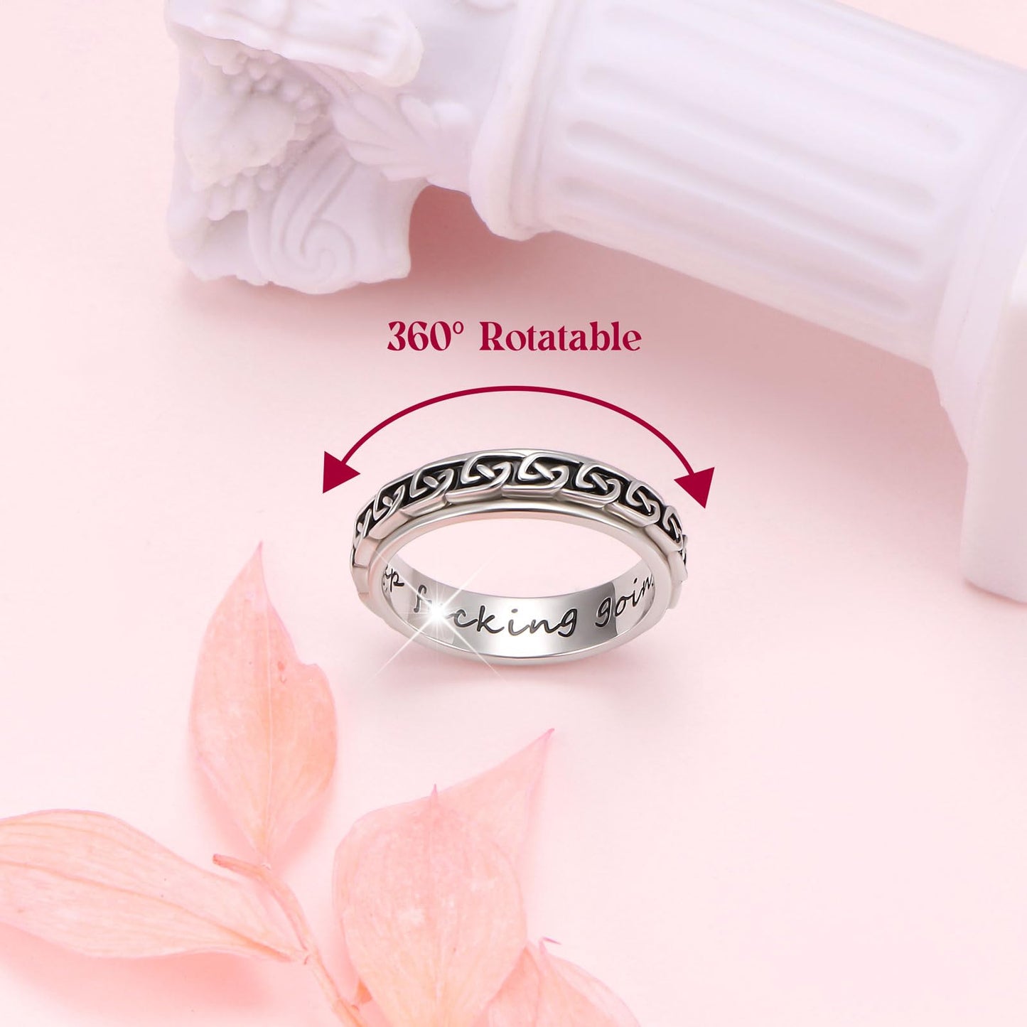 Hoohwe Spinner Rings For Anxiety,S925 Sterling Silver Fidget Anxiety Worry Relieving Boredom Band Rings (5.Celtic Knot Rings, 7)