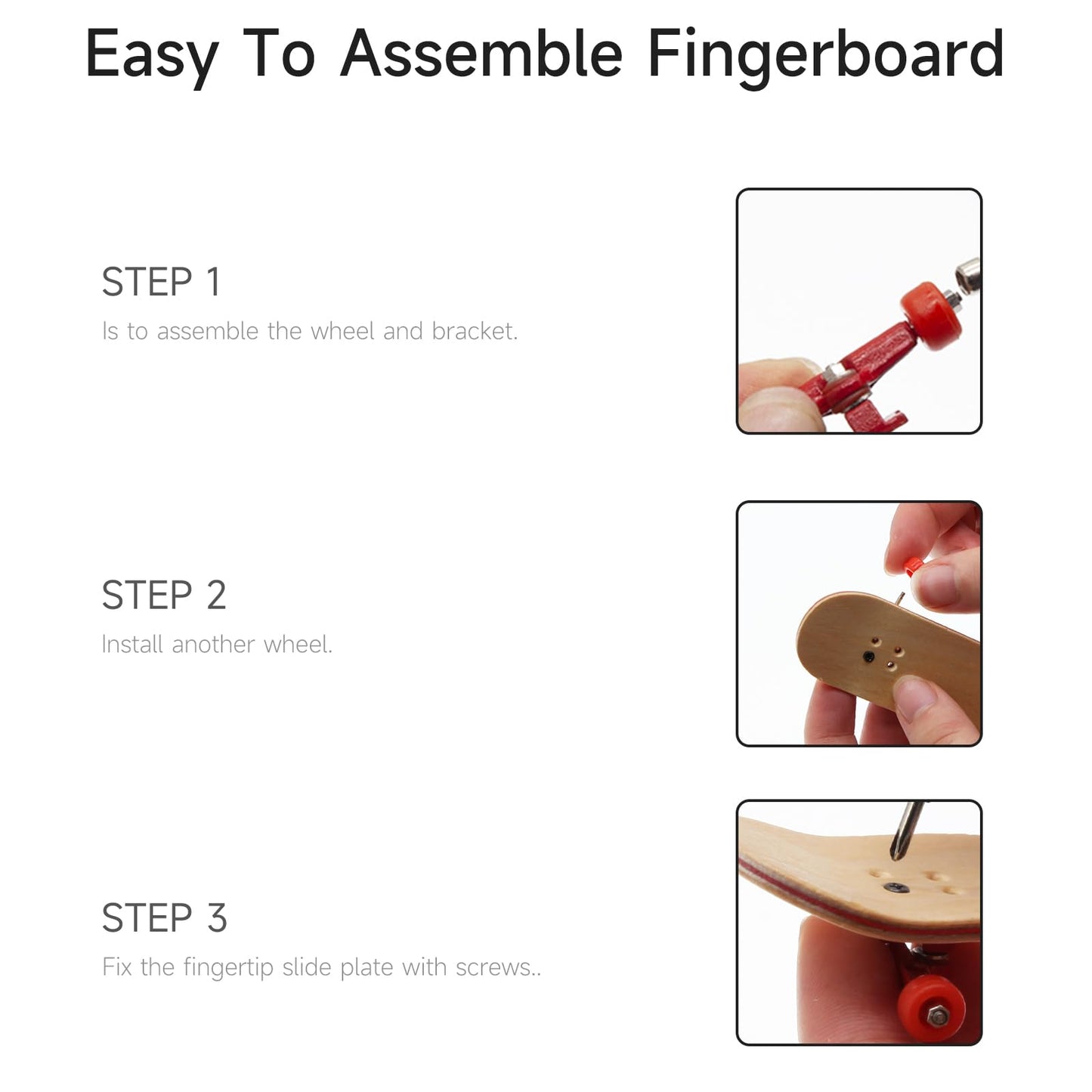 Displaymore Fingerboard Repair Kit -Includes Box & Tools-Mini 96Mm Finger Skateboard Parts Include 14 Brackets 48 Multicolour Wh