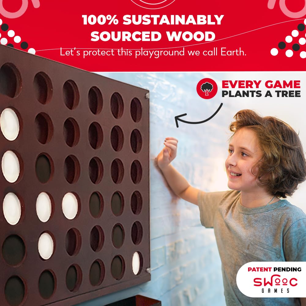 Swooc Games - Wall Mounted Giant 4 In A Row - 60% Quieter - Jumbo Size Wall Games - Game Room Game, Accessories And Decor - Gara