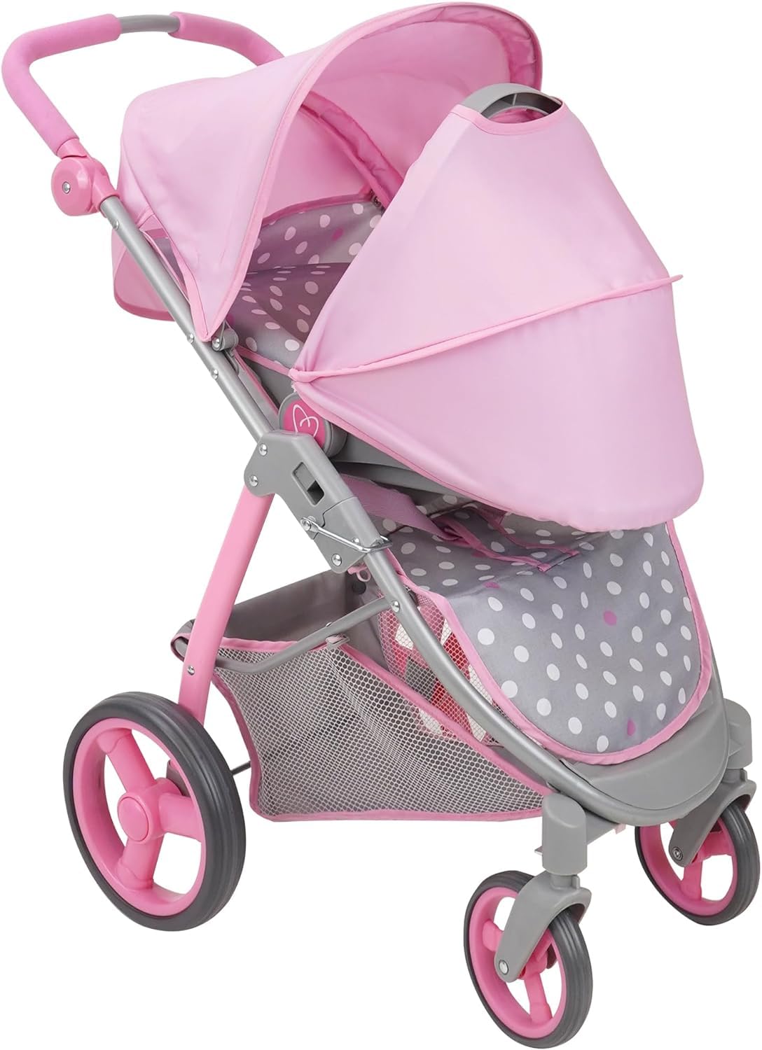 509 Crew: Cotton Candy Pink: Doll Travel System - Pink, Grey, Polka Dot -For Dolls Up To 18', Foldable, Retractable Canopy, Kids Pretend Play, Ages 3+