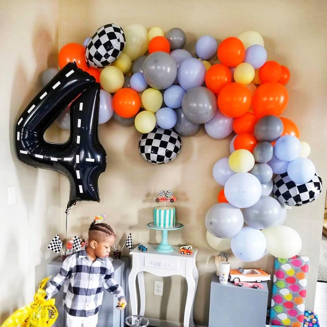 Race Car Number 0 Balloons,40 Inch Racing Car Birthday Balloons Two Fast Balloon Race Track Black 0 Balloon Number For Cars Theme Birthday Party