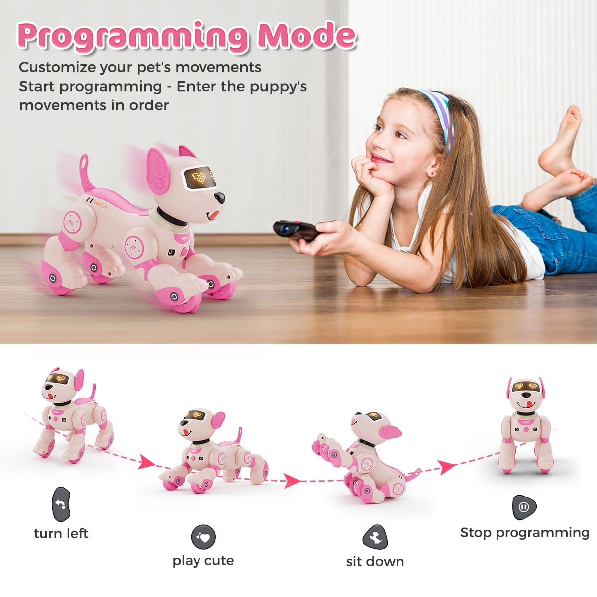 Vatos Robot Dog Toy For Kids, Voice & 2.4Ghz Remote Control Robot Pet With Interactive Touch Sensors, Over 20+ Responses, Program Mode, Robotic Puppy Toy For Kids Boys & Girls