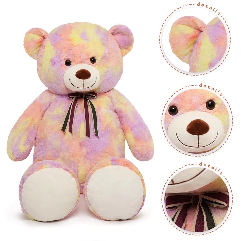 Tezituor Big Teddy Bear,52'' Giant Stuffed Animal Plush,Rainbow Yellow Soft Gifts For Valentine, Christmas, Birthday.