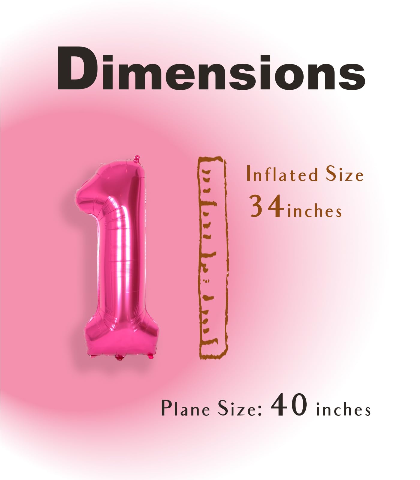 Suwen 40 Inch Hot Pink Large 1 Balloon Numbers Big Foil Helium Number Balloons 0-9 Jumbo Happy 1St Mylar Birthday Party Decorati