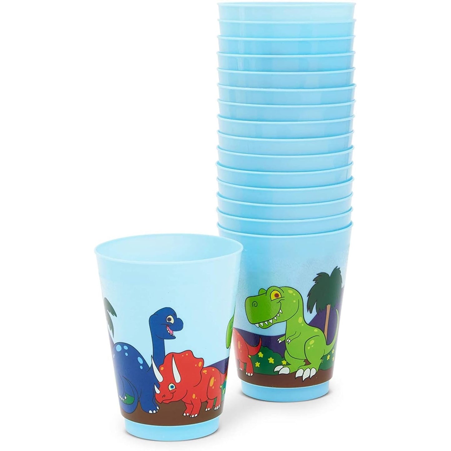 Blue Panda 16 Pack Plastic Dinosaur Cups For Kids, Cartoon Dino Party Favors For Birthday Party Supplies (16 Oz)