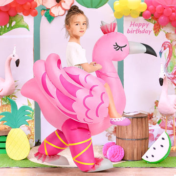 Kids Halloween Inflatable Costume, Ride On Flamingo Air Blow Up Funny Inflatable Suit, Halloween Costumes For Girl/Child 7-10 Yrs