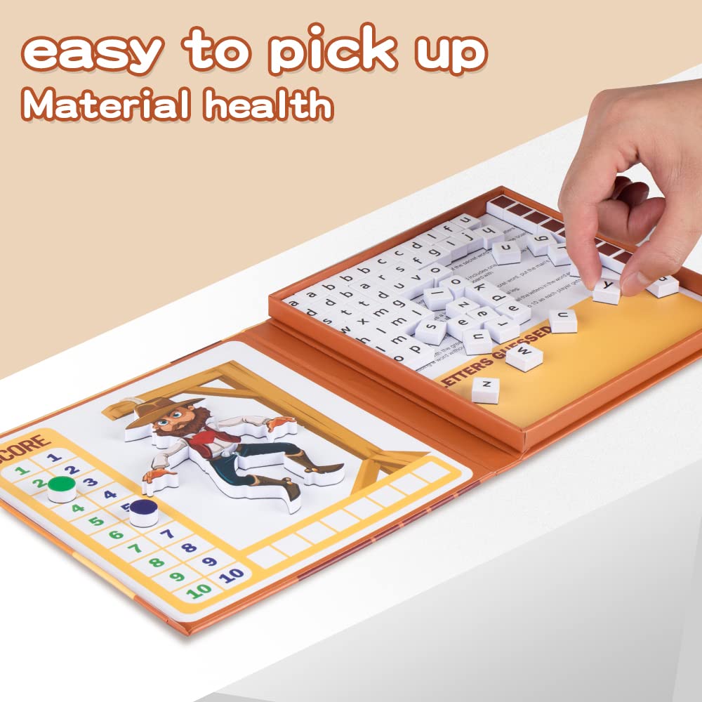 Magnetic Hangman Board Game for Kids Ages 4-10 - Reusable Travel Toys with - Airplane Educational Road Trip Essentials Screen-Fr