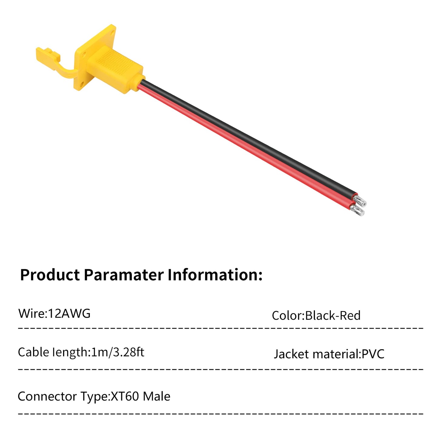 RIIEYOCA XT60 Adapter with Mount Panel Cable 12AWG XT60 Male Plug with Mount Panel to bare wire Power Cable for RC Lipo Battery