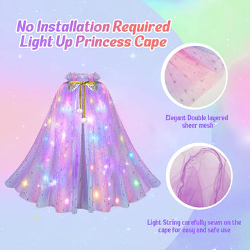 Meland Princess Dress Up For Girls, Light Up Princess Cape With Crown & Tutu, Dress Up Clothes For Halloween, Role Play, Girl To