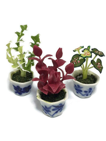3pc Miniature Flower Clay Dollhouse Fairy Garden Mini Plant Trees Ceramic Paint Furniture Bundles Artificial Flowers Tiny Orchid