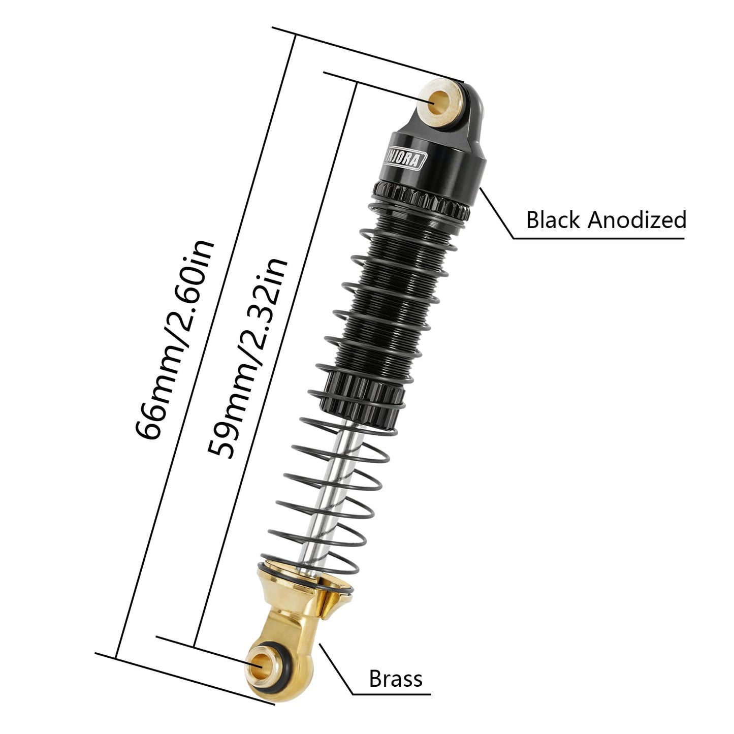 INJORA 59mm Shocks Long Threaded-Brass & Aluminium Shock Absorber Oil Damper for TRX4M TRX4MT 1/18 RC Crawler Upgrade