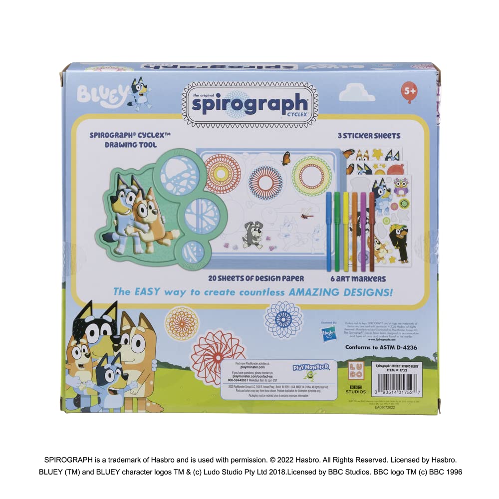 Spirograph Cyclex Studio Bluey Art Kit - Easy Spiral Art Designs for Kids 5+ - Multi Color - Model 1752 - Plastic