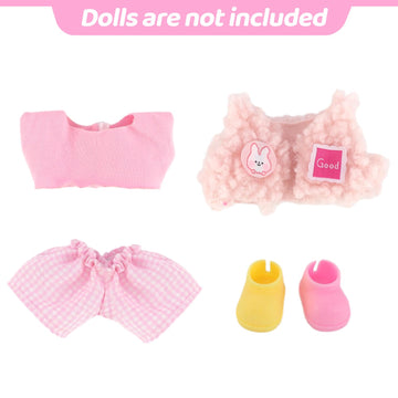 17cm Doll Clothes Set (NO Doll) - 5-Piece Outfit Set- Vest Top Pants & Shoes Cute Outfit Compatible with 15cm(5.9) Sitting & 17cm(6.7) Standing Dolls
